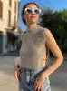 Camiseta feminina Sexy Backless Party Crop Top Women Glitter Turtleneck Chain Metal Chain Summer Nightculb Diamond Tank 230130