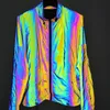 Men's Jackets Rainbow Hip Hop Reflective Men Fashion Drawstring Sleeve Zipper Male Cycling Walking Running Fluorescent Clothing 230130