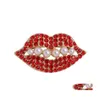 Spille Spille Labbra rosse Amore Spilla Strass Perla artificiale Cappotto Pin Lady Fashion Jewelry 3 8Yn P2 Drop Delivery Dhlri