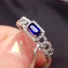 Klusterringar Y418 Blue Sapphire Ring 0.45CT Real Pure 18 K Natural Gemstone Diamonds Stone Female