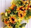 Decorative Flowers 50cm Sunflower Wreath Artificial Flower Ring Silk Garlands Wedding Wall Decoration Backdrop Home Door Fake