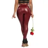 Yoga Outfit Leggings High Waist Zipper PU Leather Pants Womens Faux Thin Leggins Sexy Curvy Elastic Tummy Control Ruched Fitness 230130