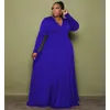 Plus la taille Robes Sexy Couleur Unie Col En V À Manches Longues Élégant Lâche Maxi Soirée De Mode Taille Haute Taille Femmes Vêtements En Gros 230130