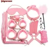 NXY Spielzeug für Erwachsene, Getyoursave Sexy Leder-BDSM-Kits, Plüsch-Sex-Bondage-Set, Handschellen, Spiele, Peitsche, Knebel, Nippelklemmen, Paare, exotisches Zubehör, 1201