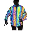 Men's Jackets Rainbow Hip Hop Reflective Men Fashion Drawstring Sleeve Zipper Male Cycling Walking Running Fluorescent Clothing 230130