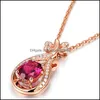 Pendentif Colliers Vintage Mode Naturel Rose Rouge Tourmaline Colorf Trésor Papillon Rubis Mariage Fête De Fiançailles Cadeau Drop Deli Dh7N1