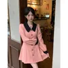 Casual Dresses Sweet Women Dress Elegant Y2k Long Sleeve Polo Collar Office Ladies Korean Fashion Girls Vintage Pink Autumn