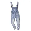 Men's Jeans 2023 Harajuku Bib Washed Light Blue Slim Hole Nine Pants Suspenders More Size M-XL XXL