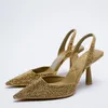 Sandals SOUTHLAND Gold Slippers Soft Shoes Mules For Women 2023 Pointed Toe Platform Med Pantofle Comfort Heels Slingbacks