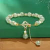 Länkarmband vintage imitation Hetian Jade Pearl Clover Armband Women Elegant Luxury Party Jewelry Gift