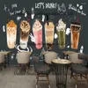 Wallpapers Cartoon Hand-painted Milk Tea Shop Industrial Decor Custom Mural 3D Wallpaper Leisure Bar Cafe Bubble