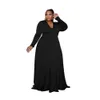 Plus la taille Robes Sexy Couleur Unie Col En V À Manches Longues Élégant Lâche Maxi Soirée De Mode Taille Haute Taille Femmes Vêtements En Gros 230130