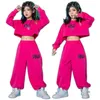 Stage Wear Girls Hip Hop Clothes Modern Dance Costume Rose Pink Crop Tops Pants Catwalk Outfit Children Ballroom BL7237305t