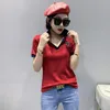 Women's Polos #6892 Red Grey Green Women's Polo Shirt Short Sleeve Cotton Embroidery Slim Turn-down Collar For Women Summer