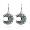 Dangle Chandelier Bohemian Vintage Turquoise Moon Earrings Female Accessories Korean Sier Hollow Curved Jewelry Drop Delivery Dhuc2