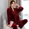 Women's Sleepwear Sexy Women Velour 2PC Top Pants Pajamas Sets Winter Lady Home Wear Nightgown Suit Robe Bath Gown Sleepshirts M-XXL