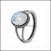 Band Rings Vintage Artificial Moonstone Women Sier European Fashion Punk Style Wedding Engagement Jewelry Wholesale Z Drop Delivery DHW7N
