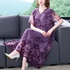 Casual Dresses Purple Embroidery Floral Mesh Vneck Sexig Midi Summer Boho Fashion Light Beach Dres Korean Elegant Loose 230130