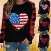 Camisetas de mujer Blusa ligera de algodón Día de San Valentín Manga larga Estilo de hombro Mangas a cuadros Amor Camiseta de entrenamiento Mujer