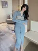 Casual Dresses Woherb Sexy Long Sleeve Knitted Dres Slim Temperament Elegant Elastic Y2k Bodycon Vestido Midi Zipper Korean 230130