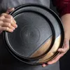 Plates 1Pcs KINGLANG Original Dish Plate Creative Matte Golden Black Ceramic Flat Steak Western Pizza