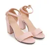 صندل Leshion of Chanmeb chunky High Heels Women Black Pink Nude Strap Buckle Larrow Band Shoes Office Ladies 43