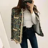 Women's Jackets High Quality Tweed Woolen Jacket Women Winter Warm Pink Green Plaid Single-Breasted Cardigan Coat Outwear Korean Plus Size