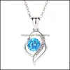 Pendant Necklaces Fashion Exquisite Sier Heart Ocean Sea Blue Diamond Clavicle Chain Girls Birthday Gift Necklace Drop Delivery Jewe Dhj4A