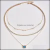 Подвесные ожерелья Винтаж Mtilayer Gold Geometry Blue Clyestone Chain Ожерелье для женщин в день святого валентина, шарм, выставки, выставки ювелирных украшений DHDM1