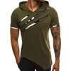 Men's T Shirts T-shirt Men Hoodie Shirt Streetwear 2023 Fashion Short Ripped Patchwork Tshirts Man Summer Casual Slim Sleeve Hooded Tee