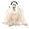 スカーフ2023女性シルクウールスカーフファッションソリッドロングビーチ女性ファウラードショールラップヒジャーブ高品質のバンダナ刺繍