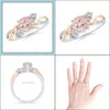 Solitaire Ring Leaf Zircon Electroplating Sier Color Glossy Rhinestone Creative Ladies Jewelry Rose Gold Rings Drop Delivery Dhl9S