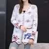 Women's Knits Ladies Sweaters Cardigan Jacket Fashion V-Neck Jacquard Knitted Sweater Coat 2023 Spring Autumn Jackets Female Outerwear