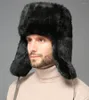 사이클링 모자 두꺼운 따뜻한 폭격기 모자 남자 진짜 모피 귀 플랩 트랩퍼 야외 러시아 모자 수컷 플러스 사이즈 겨울 모자 스키