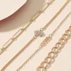 Anklets Fashion Multilayer Heart Anklet Set Clear Rhinestone Wholesale Jewelry For Women Beach Barefoot Leg Chain 1Set