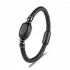 Strand 2023 Natural Stone Round Men's Armband Black Double Leather Rope Magnetic Buckle 19/21 23cm smycken