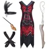 Casual jurken 1920s Flapper Great Gatsby Party Evening Pailletten franing -jurk met 20s accessoires Set 230130