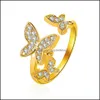 Cluster Rings Beautif Butterfly Ring Micropave Zircon Open Index Fine Jewelry Ladies Goldplated Pinky Finger Drop Delivery DHLSL