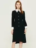 Casual Dresses Runway Spring Autumn Women's Designer High Quality Party Celebrity Vintage Elegant Chic Long Sleeve Black Midi Dress