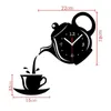 Horloges murales théière et tasse bricolage 3D horloge effet miroir montres décoratives bouilloire à thé en forme de cruche de cuisine suspendue avec un