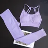 Aktiva uppsättningar sömlösa leggings strappy Bra Yoga Set 2st Women Gym Fitness Clothing High midjan Rinnande sportkläder