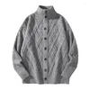 Men's Sweaters 2023 Pullover Korean Winter Fashion Striped Casual Keep Warm Fleece Knitted Cardigan Sweater For Men