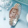 Wristwatches Luxury Retro Wathes Watches Rose Gold Tonneau Dial Top Top Dimond Stone Antique Watch for Ladies Big Numberwrackww