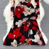 2023 Langarm Frauen Casual Kleider Frühling Herbst Elegante Blumen Kleid Festa Lange Plissee Party Robe Femme Vintage Bogen Vestidos