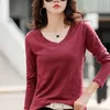 Women's TShirt TuangBiang Autumn Women Asymmetrical Hem Bamboo Cotton Burgundy Loose Tshirt Korean Crossed 2023 Long Sleeve Winter Tops 230130