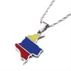 Pendant Necklaces Stainless Steel Enamel Colombia Map Necklace Trendy Colombian Flag Chain Jewelry