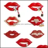 Spille Spille Labbra rosse Amore Spilla Strass Perla artificiale Cappotto Pin Lady Fashion Jewelry 3 8Yn P2 Drop Delivery Dhlri