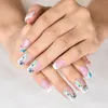 False unhas Olhos estranhos nas unhas da arte falsa Pressione Padrão quadrado curto Manicure reutilizável francês com guias