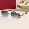 2022 Nieuwe Designer Zonnebril voor mannen Woman Natural Wood Rimless Panther Leopard Gold Frame Pilootglazen 0140 Hoogwaardige mode Big CPVP