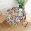 Table Cloth Round Butterfly Tablecloth Spring Watercolor Pink Floral Decorative With Dust-Proof Wrinkle Resistant Home